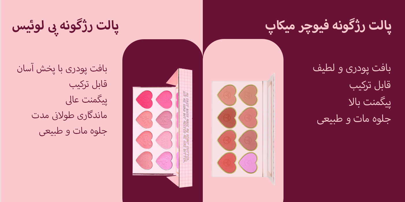 مقایسه پالت رژگونه فیوچر میکاپ و پالت رژگونه پی لوئیس